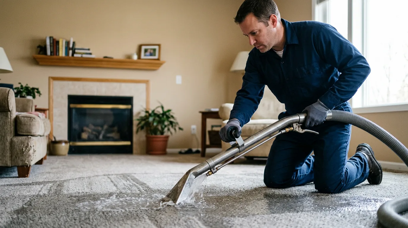 Water damage restoration technician working near Hennepin, IL